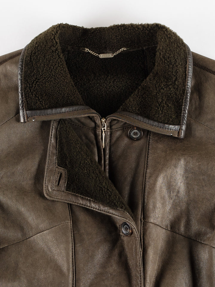 Vintage 80's Women Sheepskin Coat in GreenMN388