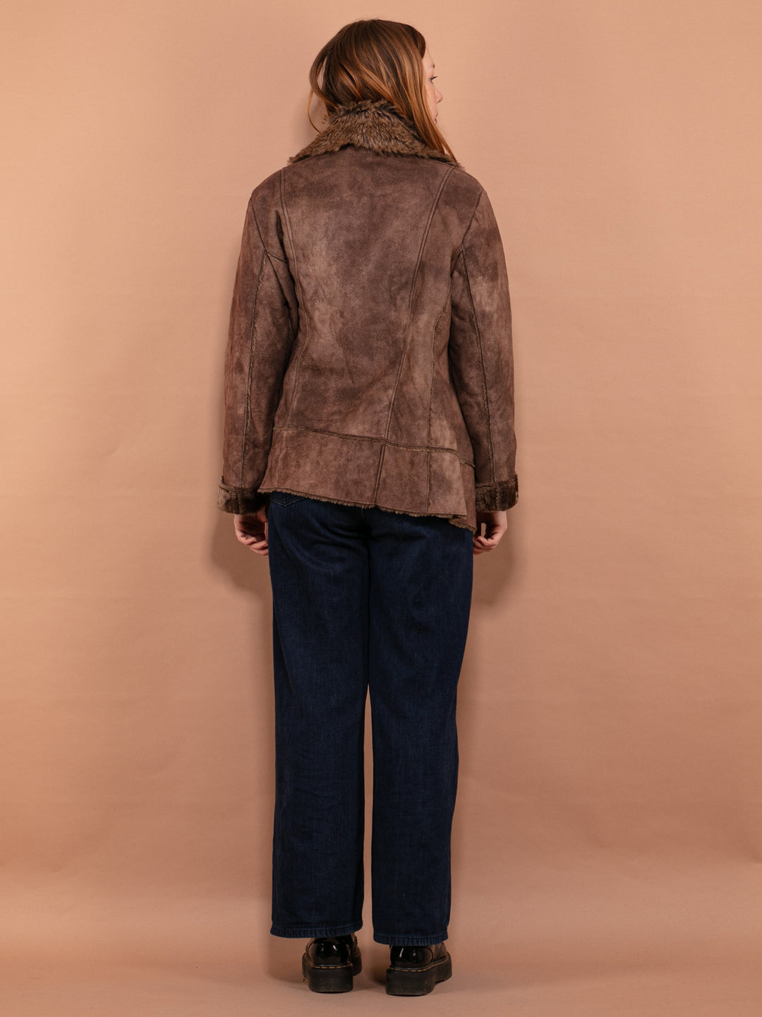 Vintage 90's Women Faux Penny Lane Coat in Brown - NorthernGrip