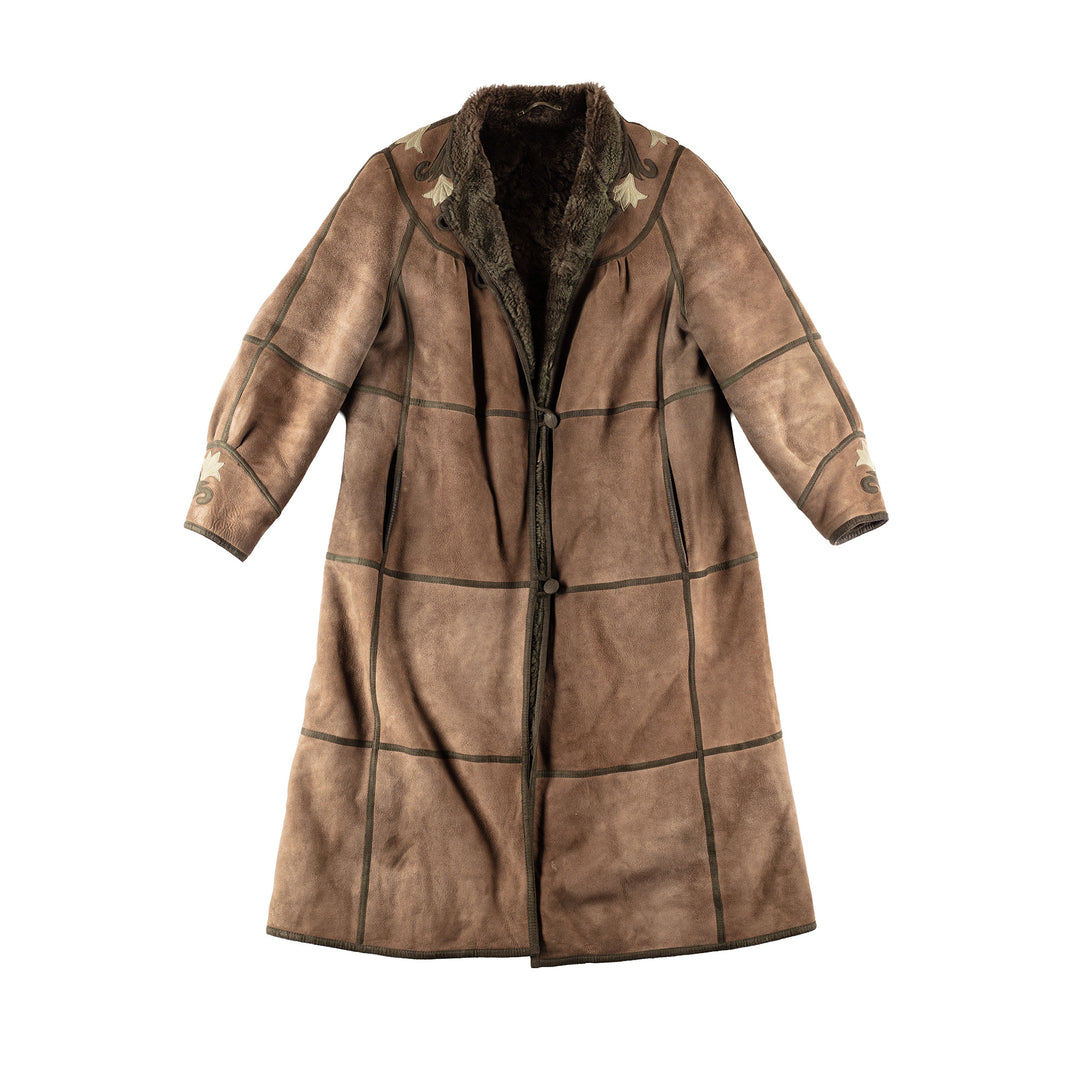 Vintage 80's Women Sheepskin Coat in KhakiMN336