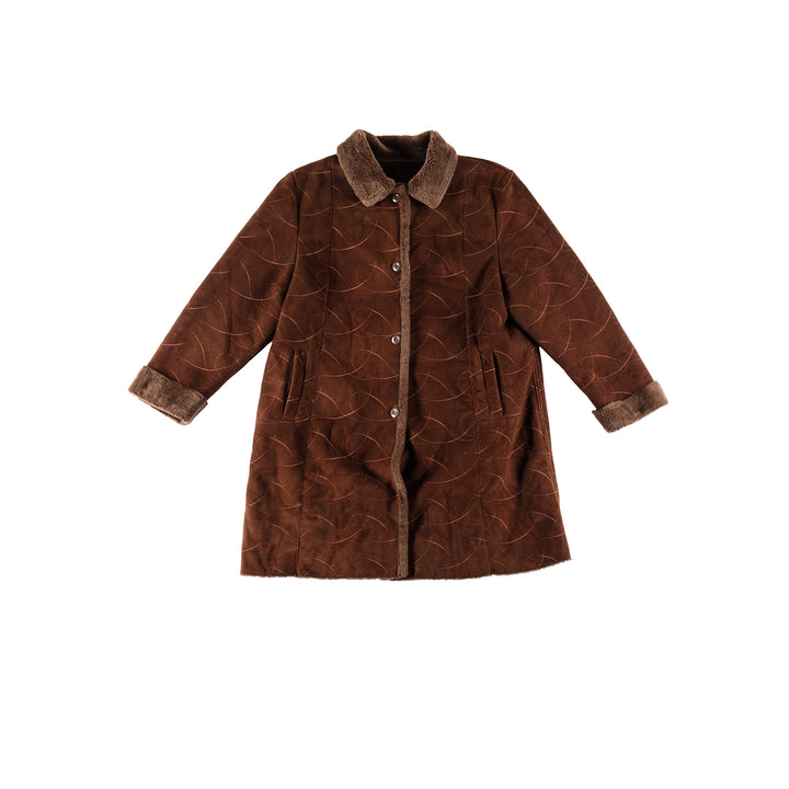 Vintage 80's Women Faux Sheepskin Coat in BrownMN455
