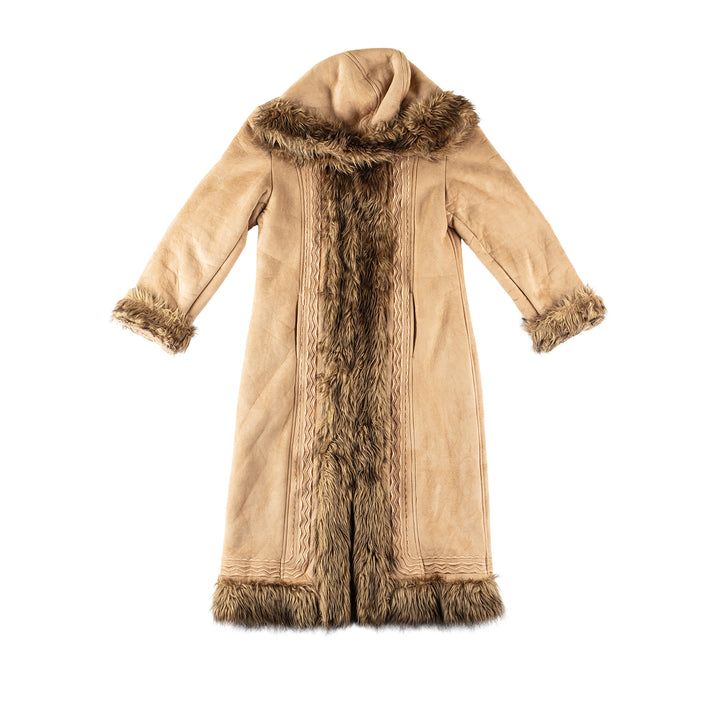 Vintage 70's Women Faux Sheepskin Coat in BeigeMN645