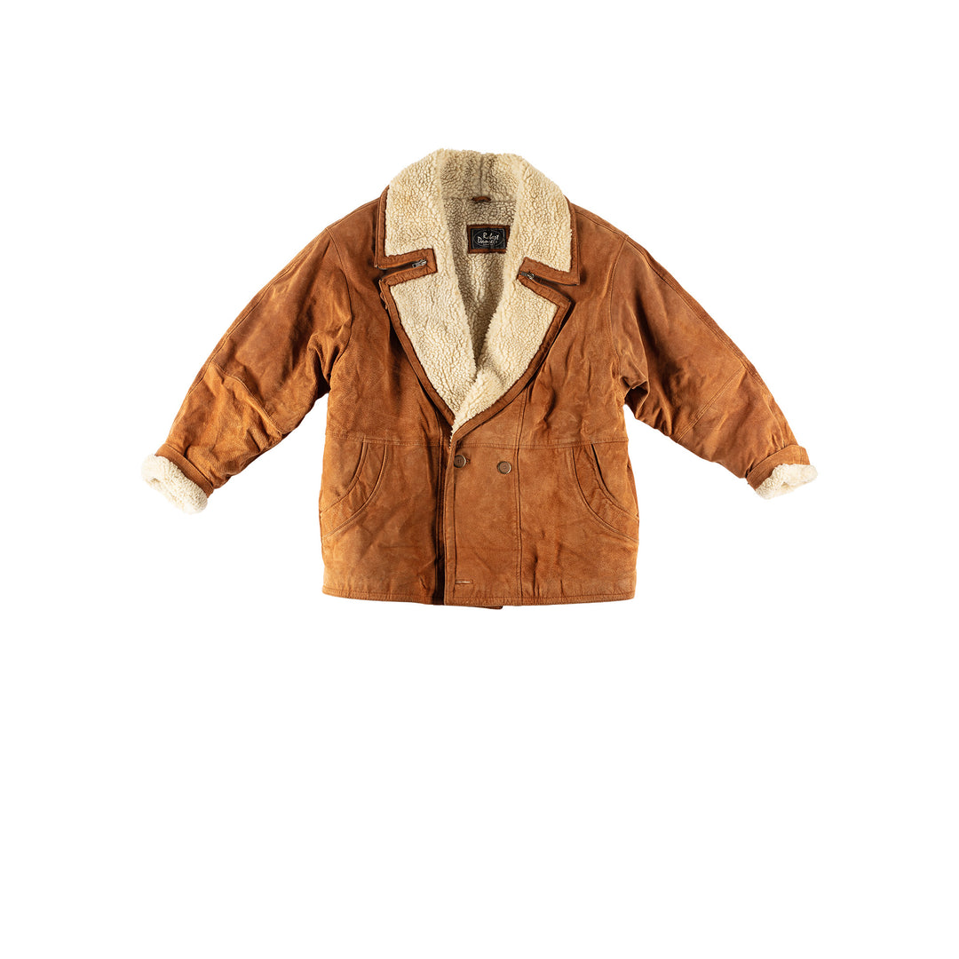 Vintage 90's Men Faux Sheepskin Coat in BrownVN581