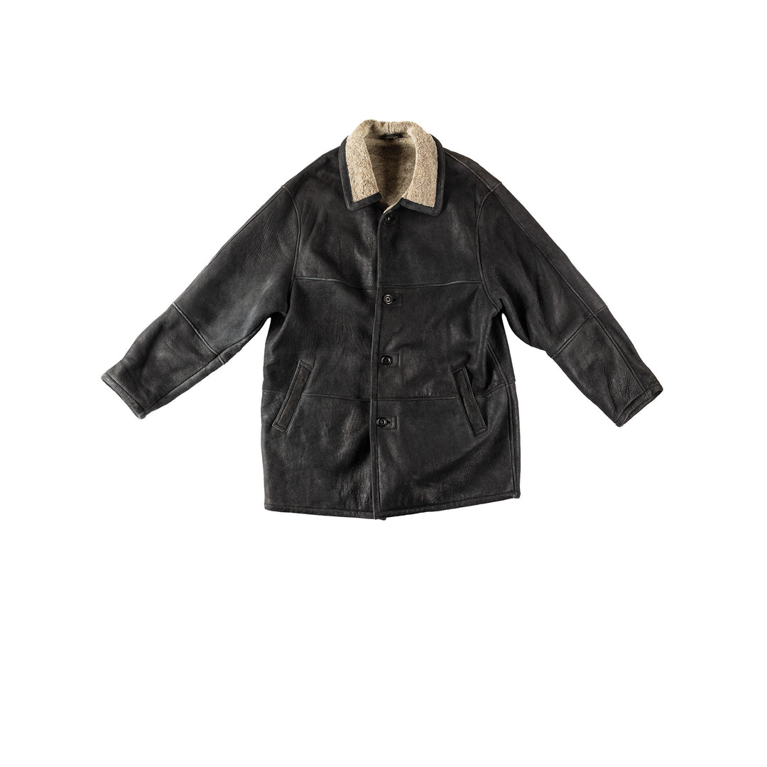Vintage 80's Men Sheepskin Coat in BlackVN336