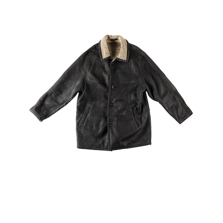 Vintage 80's Men Sheepskin Coat in BlackVN336