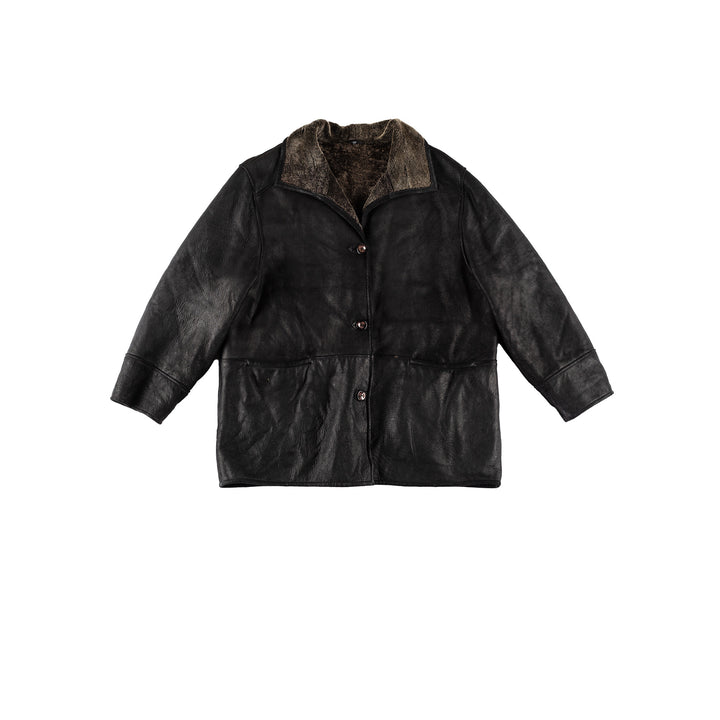 Vintage 80's Women Sheepskin Coat in BlackMN746