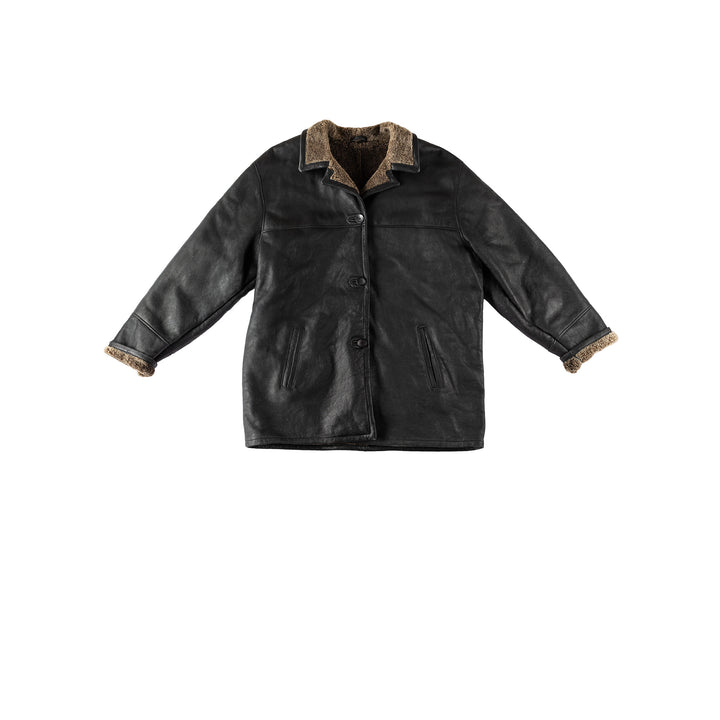 Vintage 80's Men Sheepskin Coat in BlackVN516