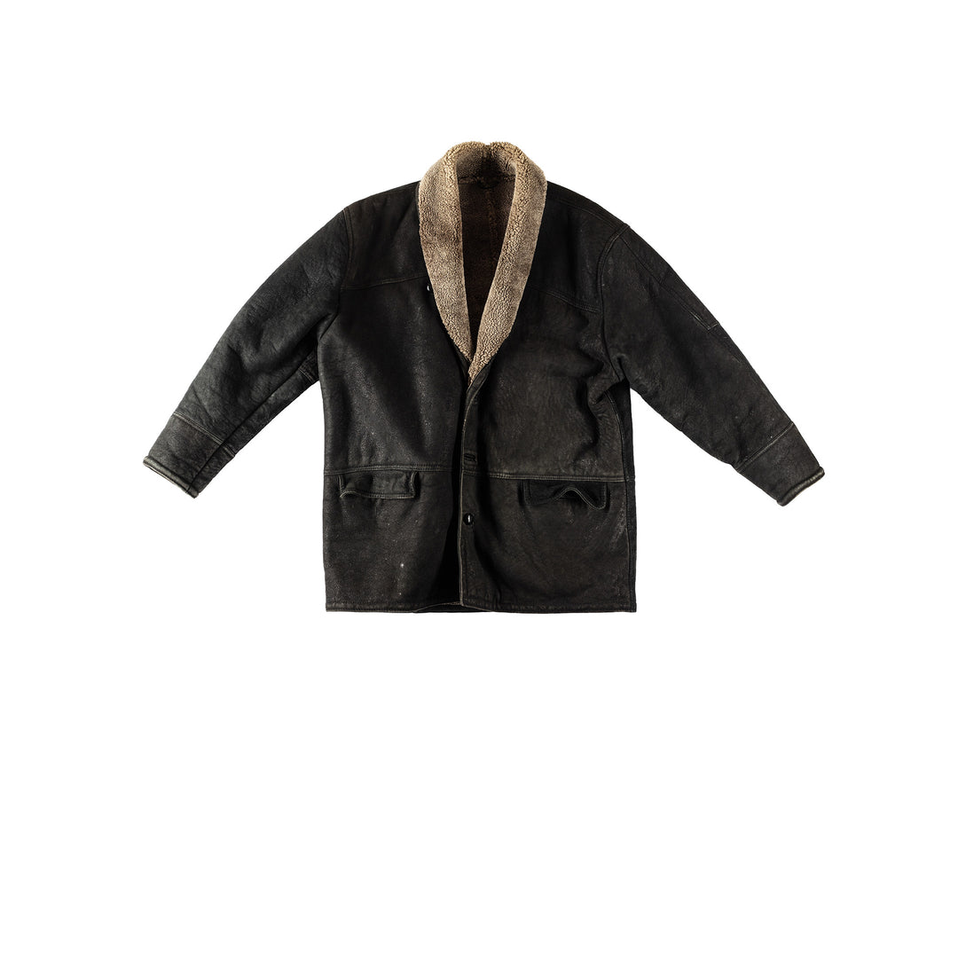 Vintage 80's Men Sheepskin Coat in BlackVN341