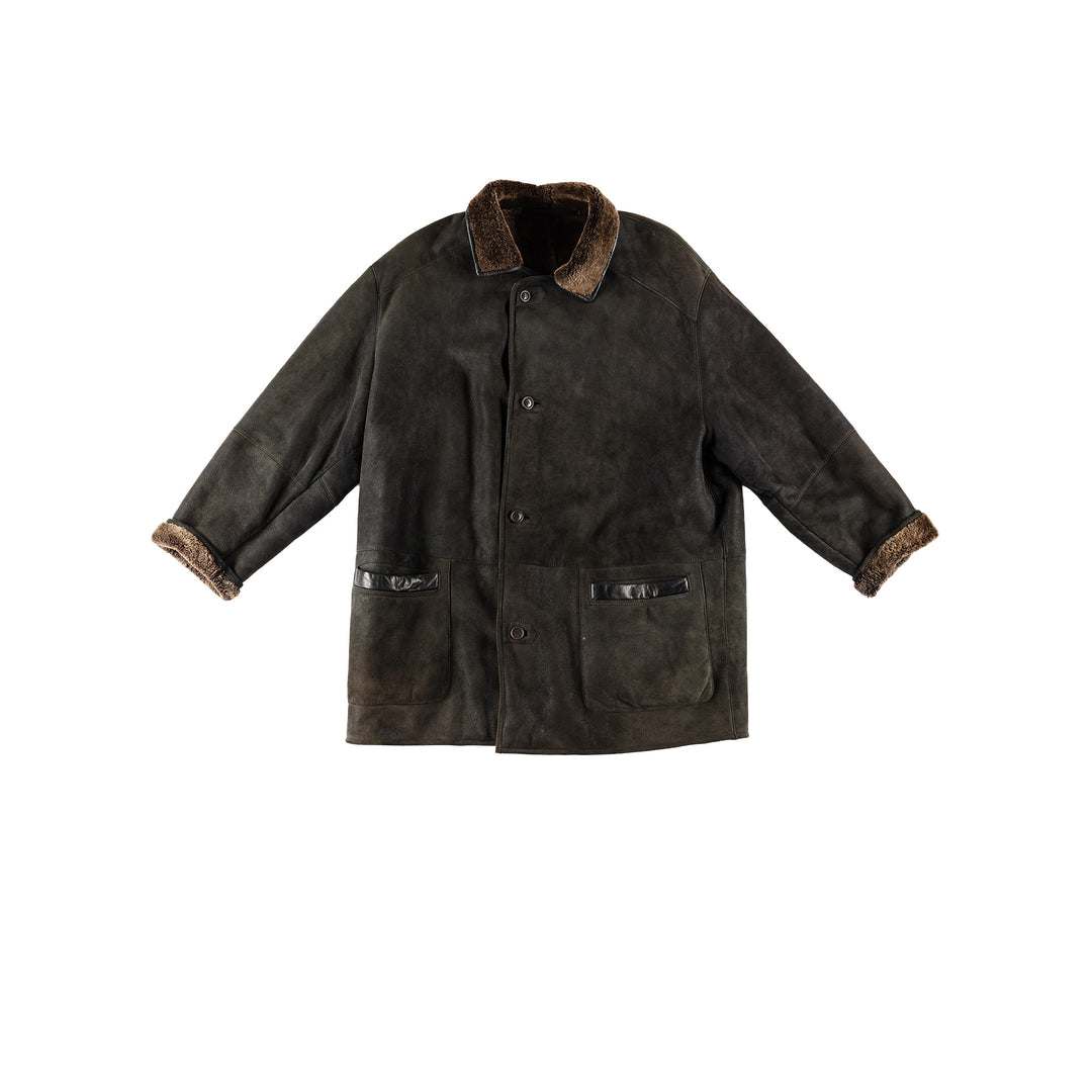 Vintage 80's Men Sheepskin Coat in GrayVN715