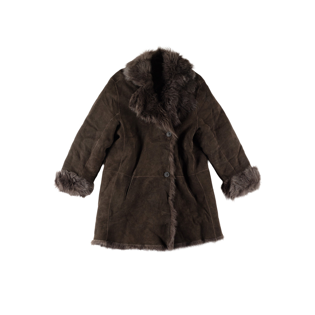 Vintage 70's Women Sheepskin Coat in GrayMN771