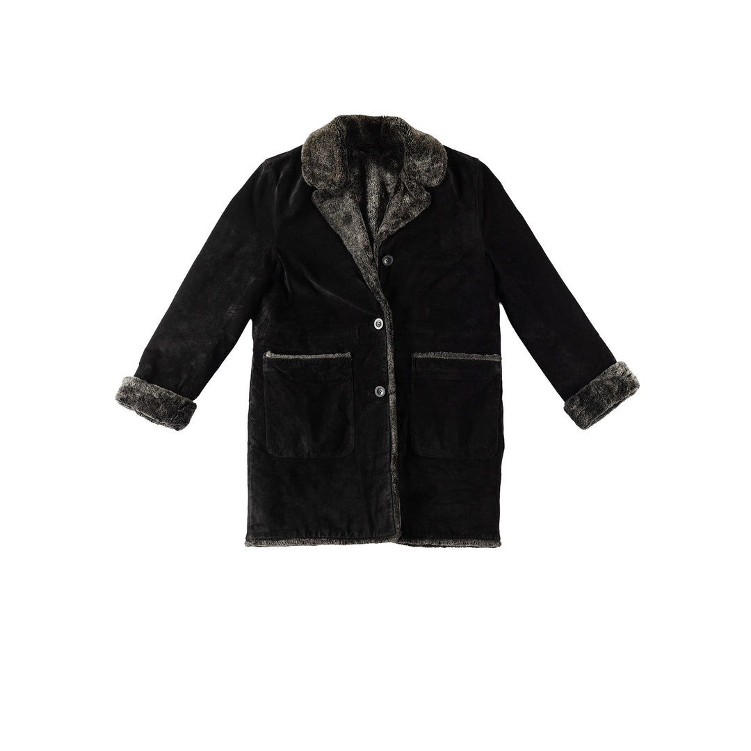 Vintage 80's Women Faux Sheepskin Coat in BlackMN350