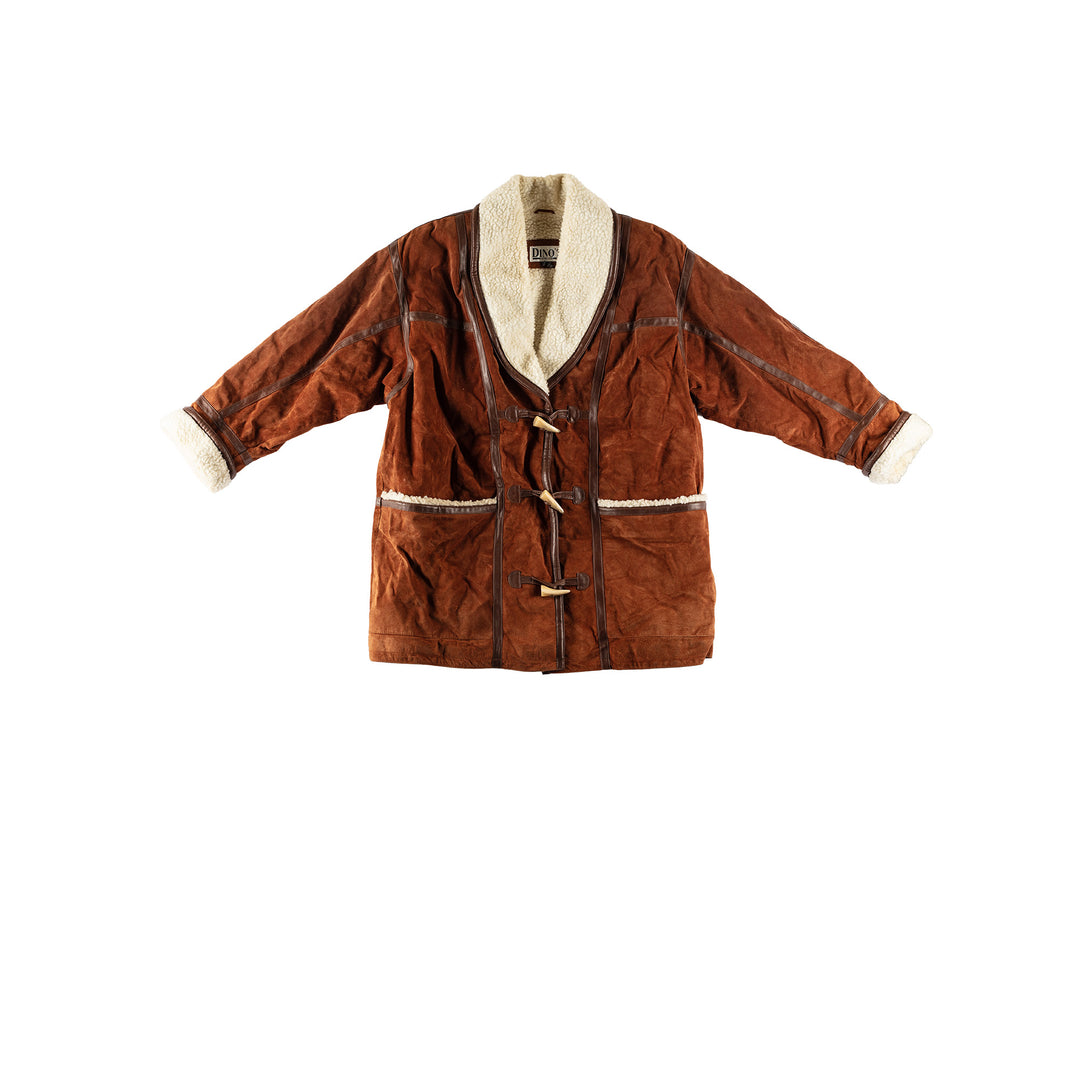 Vintage 80's Women Faux Sheepskin Coat in BrownMN673