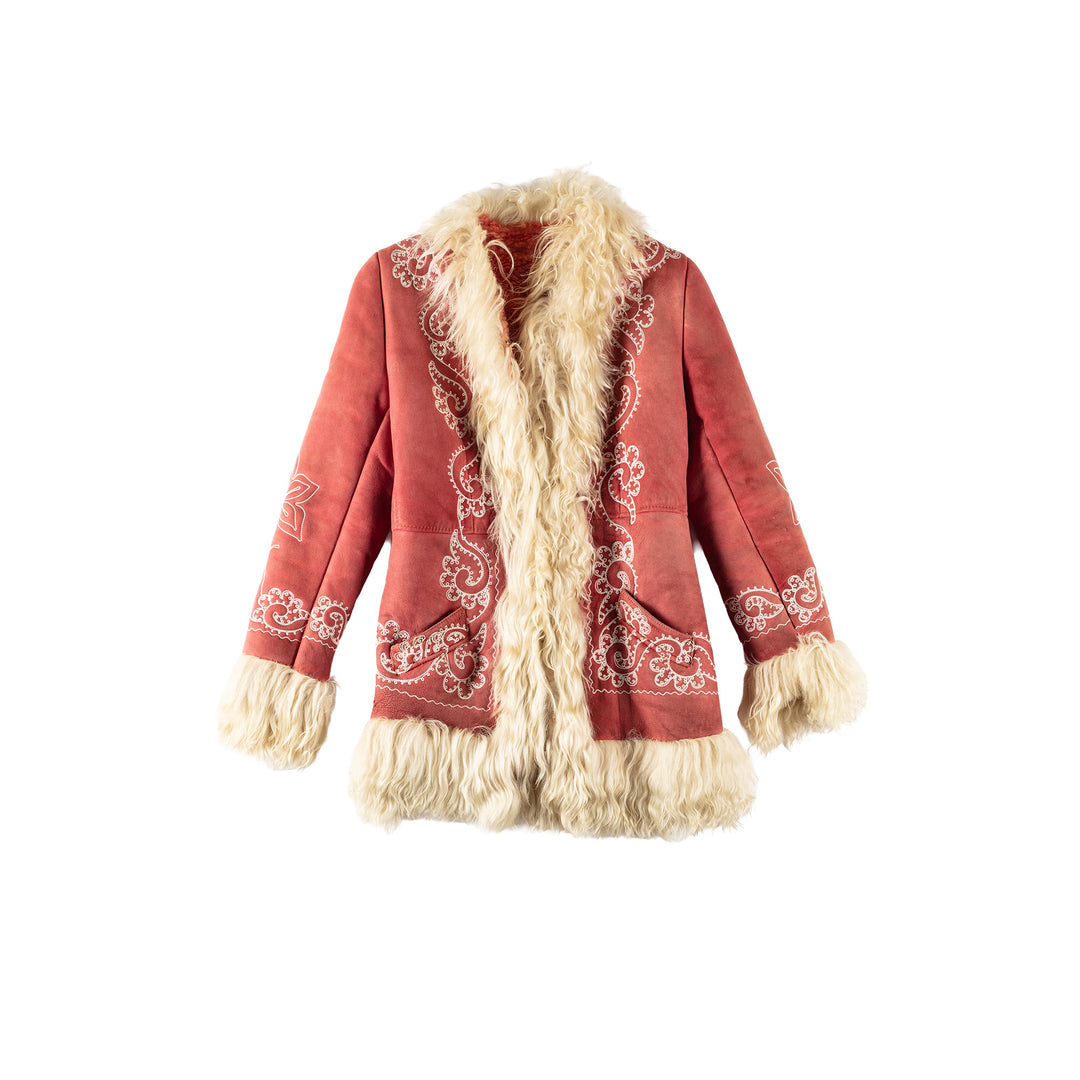 Vintage 70's Women Sheepskin Coat in RedMN587