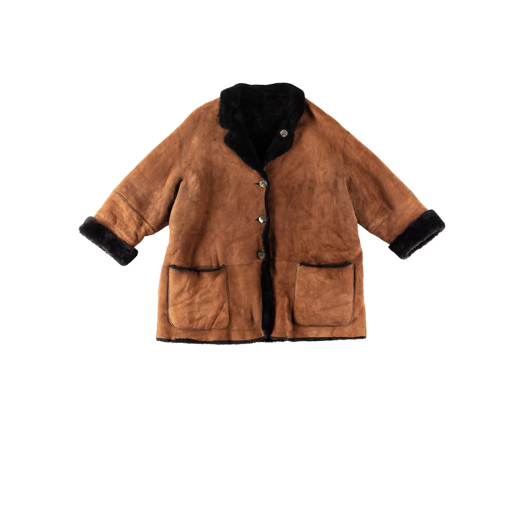 Vintage 80's Women Sheepskin Coat in BrownMN319