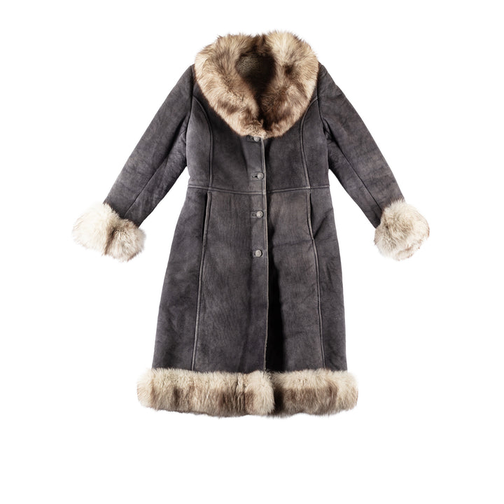 Vintage 70's Women Sheepskin Coat in GrayMN339