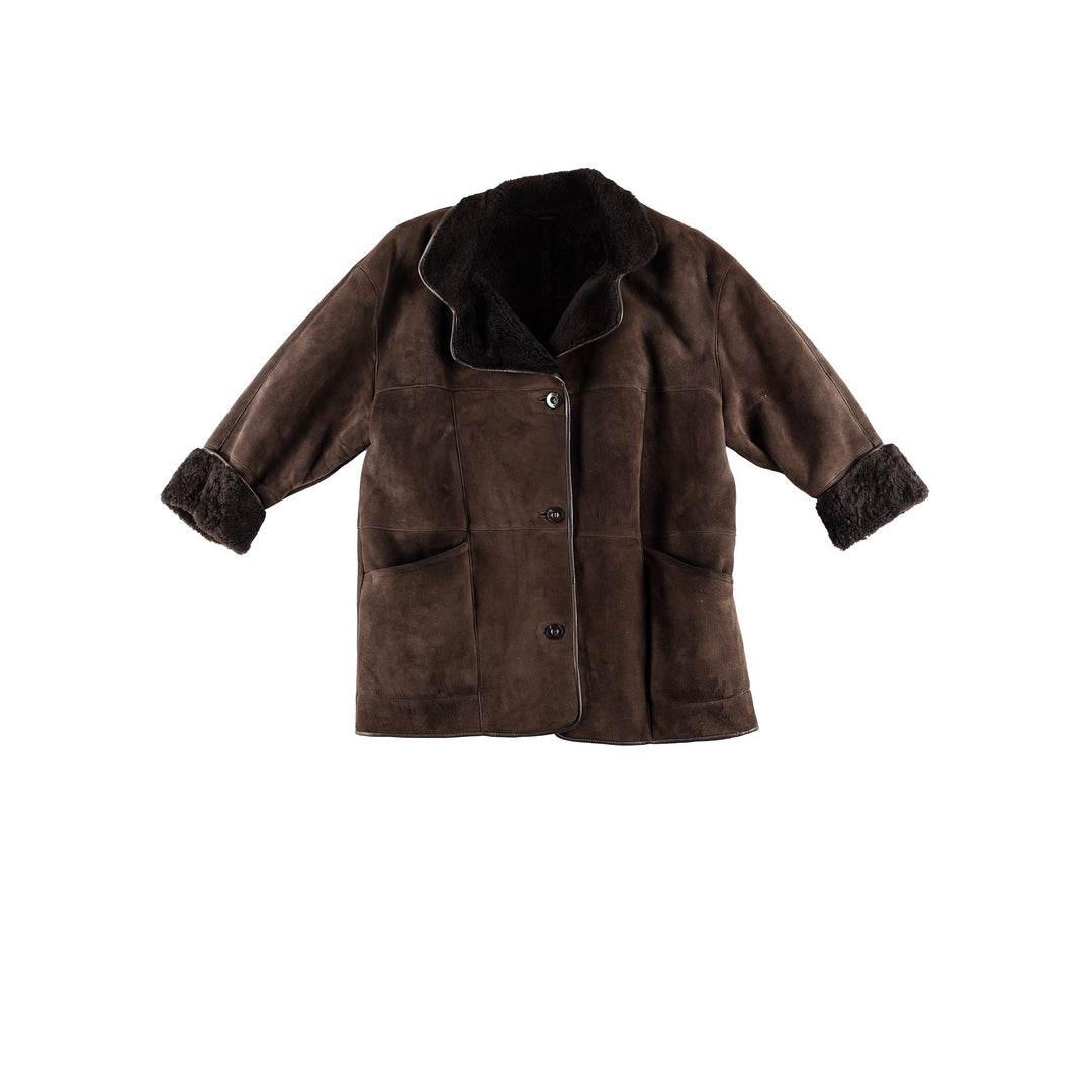 Vintage 80's Women Sheepskin Coat in BrownMN405