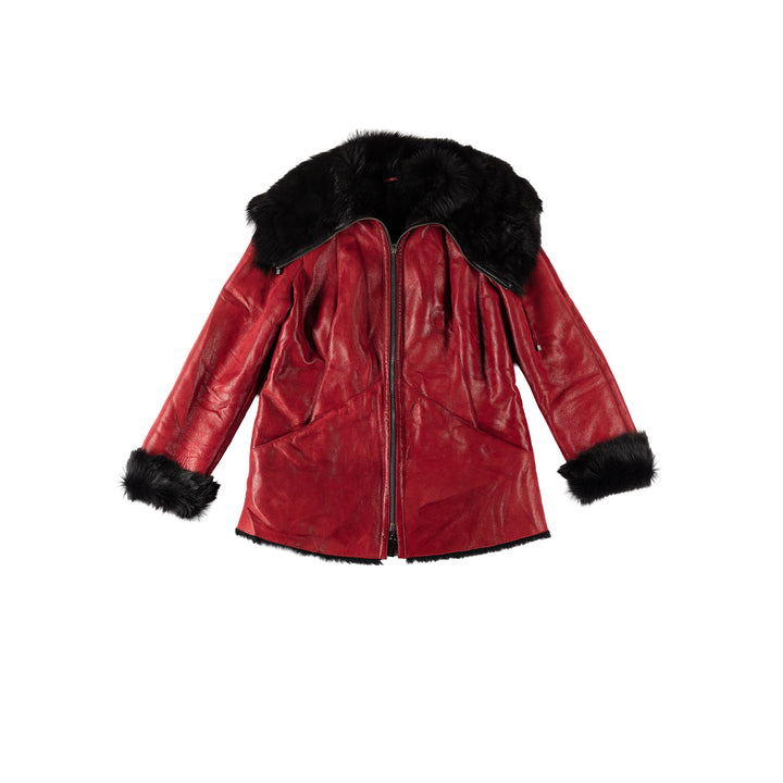 Vintage 70's Women Sheepskin Coat in RedMN562