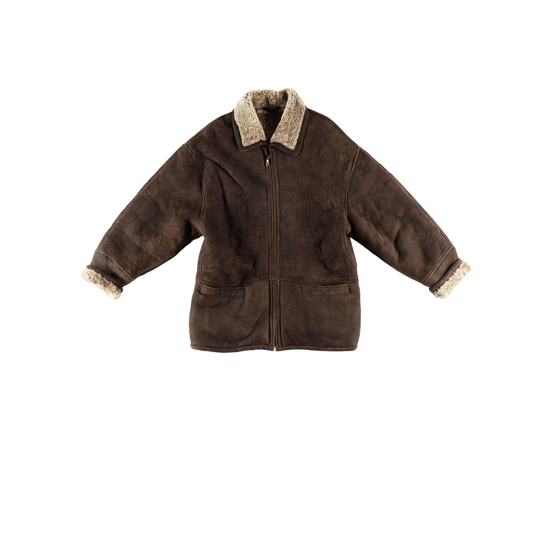 Vintage 80's Men Sheepskin Coat in BrownVN733