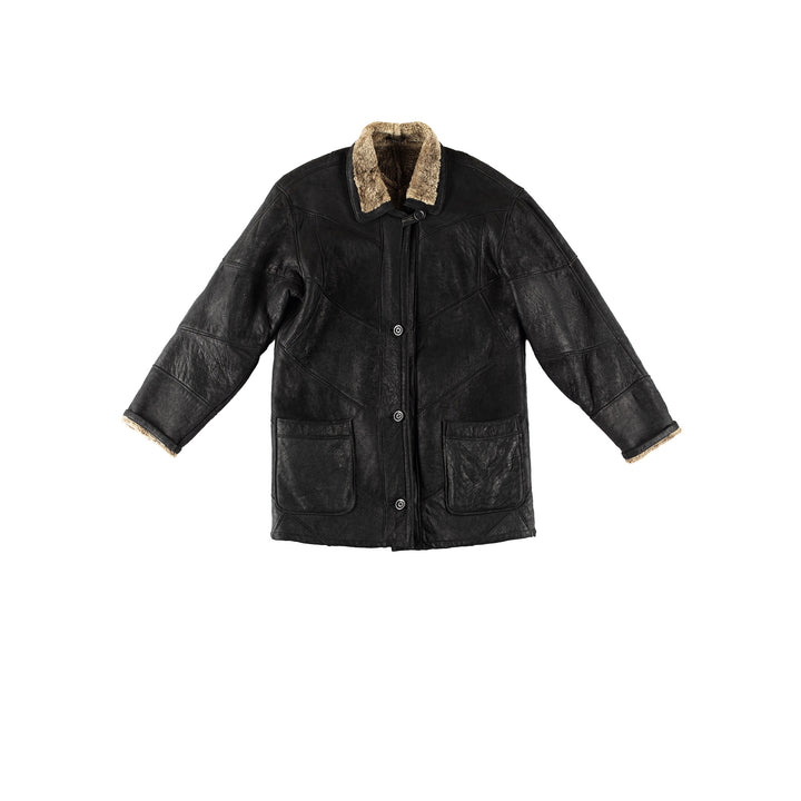 Vintage 80's Women Sheepskin Coat in BlackMN758