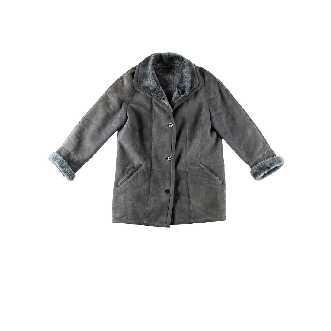 Vintage 80's Women Sheepskin Coat in GrayMN276