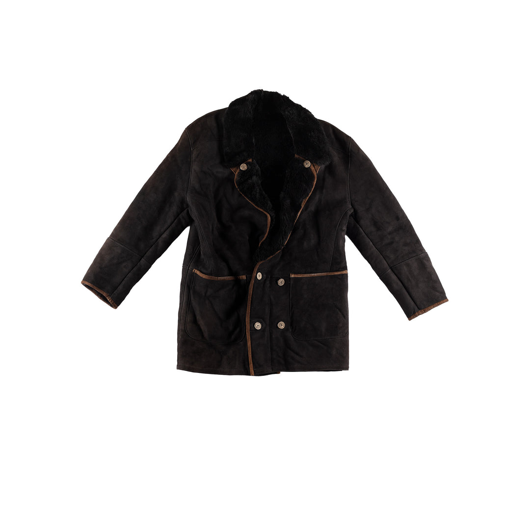 Vintage 80's Men Sheepskin Coat in BlackVN461