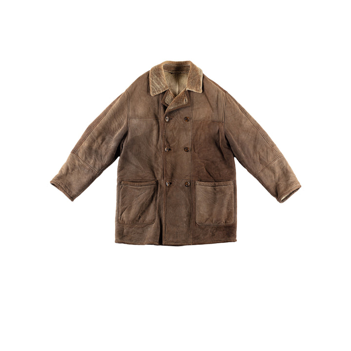 Vintage 80's Men Sheepskin Coat in BrownVN497