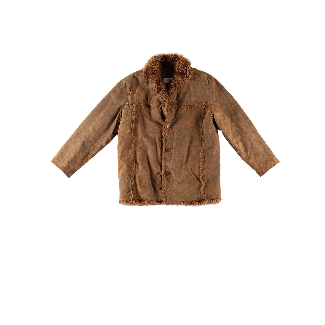 Vintage 80's Men Faux Sheepskin Coat in BrownVN641