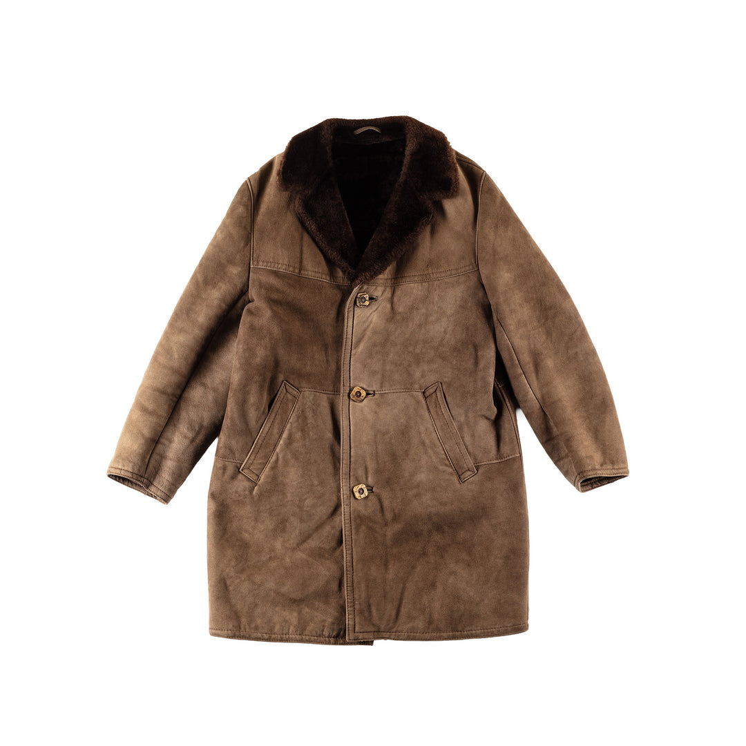 Vintage 80's Men Sheepskin Coat in BrownVN643