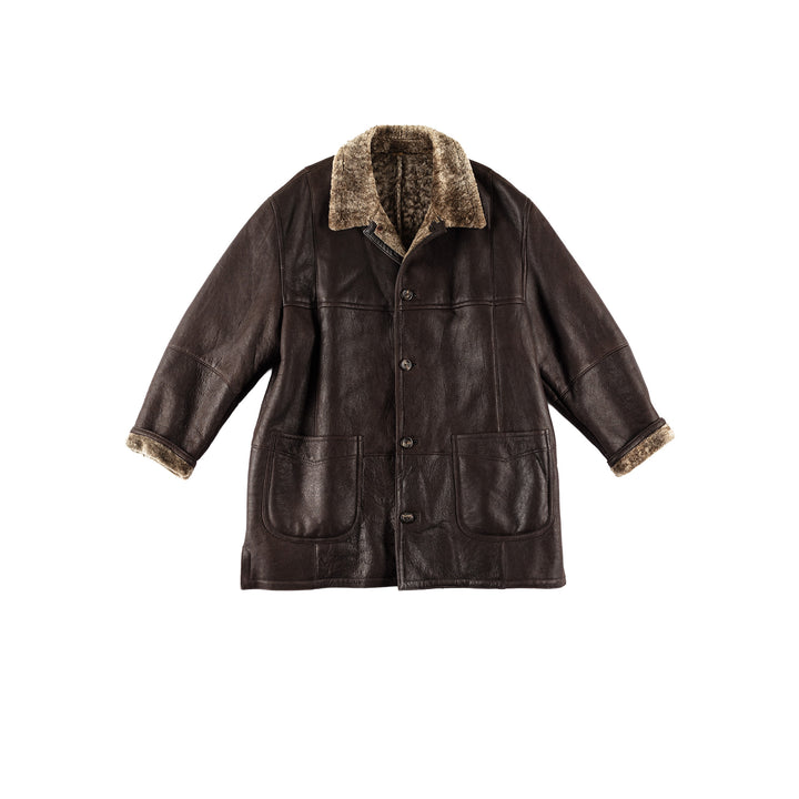 Vintage 80's Men Sheepskin Coat in BrownVN656