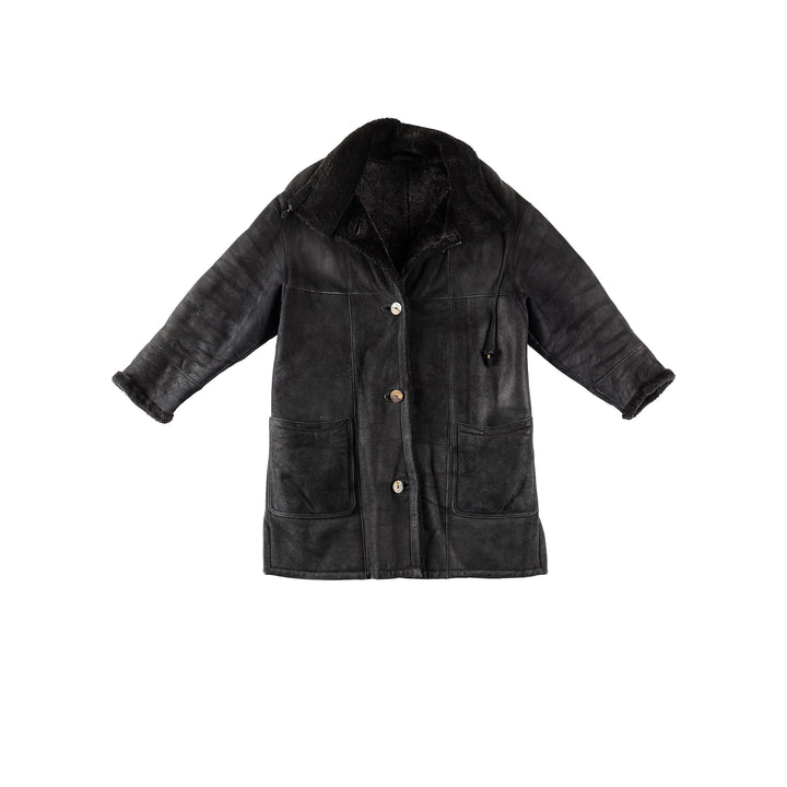 Vintage 80's Women Sheepskin Coat in BlackMN297
