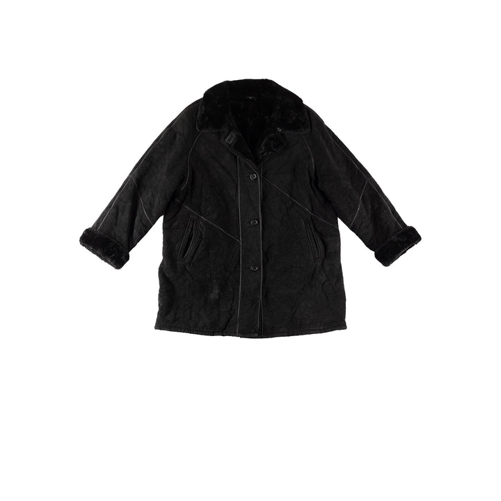 Vintage 80's Women Sheepskin Coat in BlackMN765
