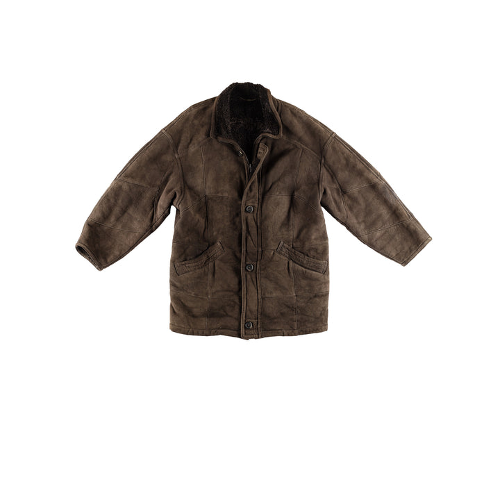 Vintage 80's Men Sheepskin Coat in KhakiVN462