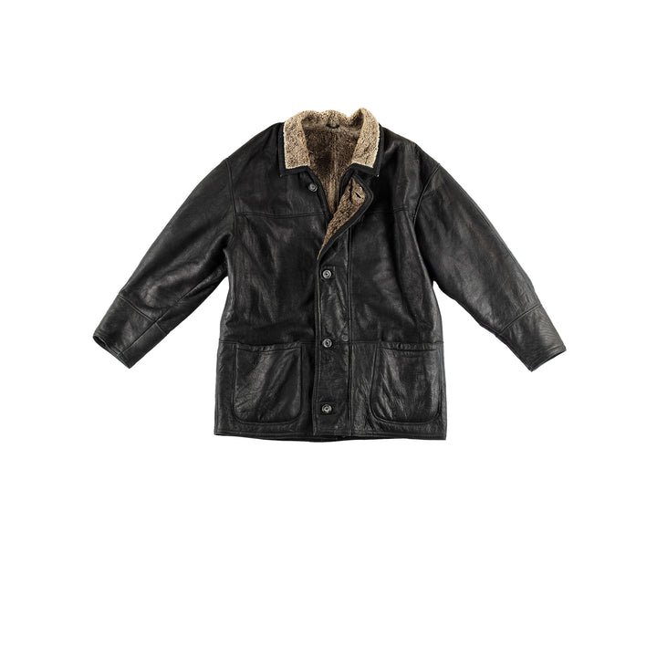Vintage 80's Men Sheepskin Coat in BlackVN449