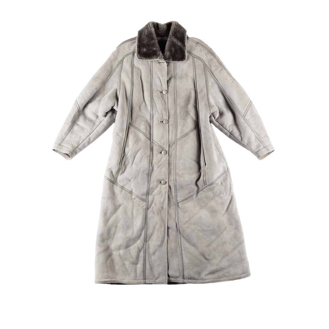 Vintage 80's Women Sheepskin Coat in GrayMN639