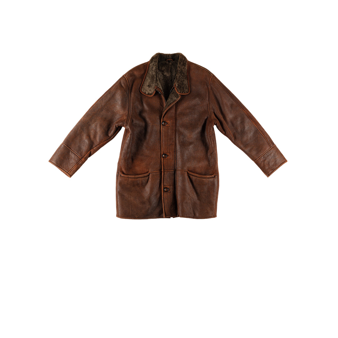 Vintage 80's Men Sheepskin Coat in BrownVN687