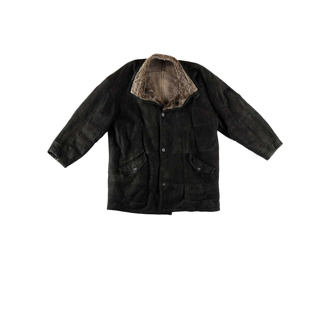 Vintage 80's Men Sheepskin Coat in BlackVN609
