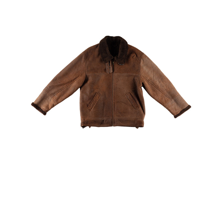 Vintage 80's Men Sheepskin Jacket in BrownVN495