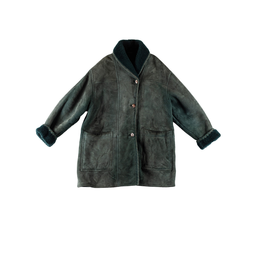 Vintage 80's Women Sheepskin Coat in GreenMN742