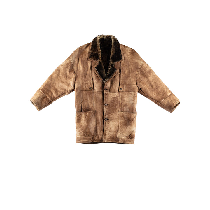 Vintage 80's Men Sheepskin Coat in BrownVN626