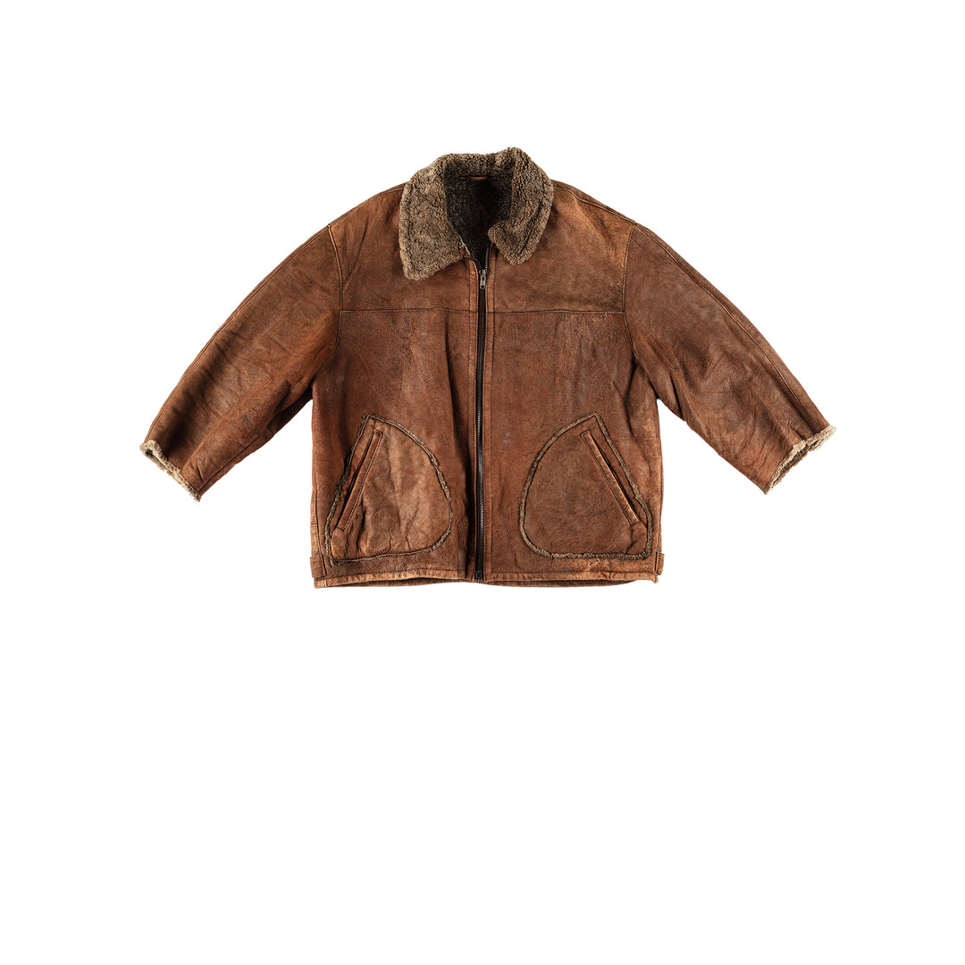 Vintage 80's Men Sheepskin Coat in BrownVN699