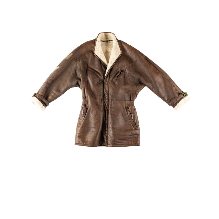 Vintage Women Sheepskin Coat in BrownMN274