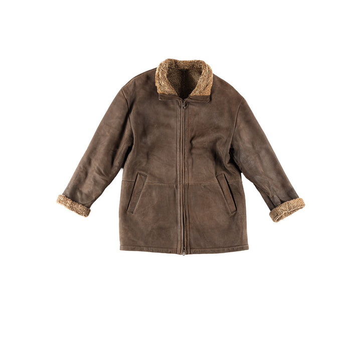 Vintage 80's Men Sheepskin Coat in BrownVN663