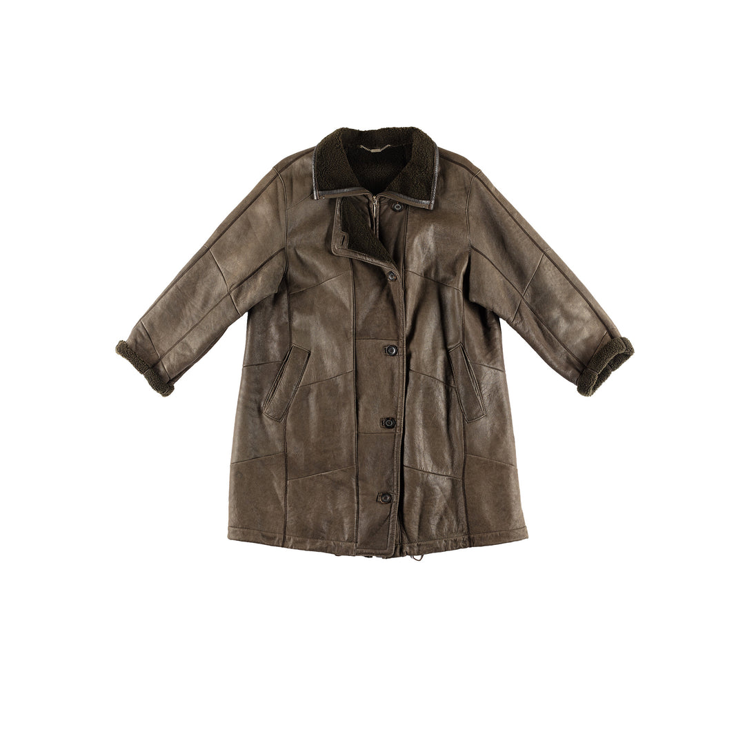 Vintage 80's Women Sheepskin Coat in GreenMN388
