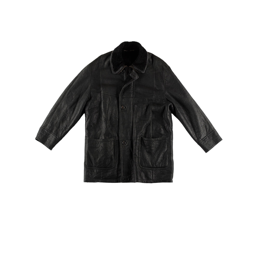 Vintage 80's Men Sheepskin Coat in BlackVN503