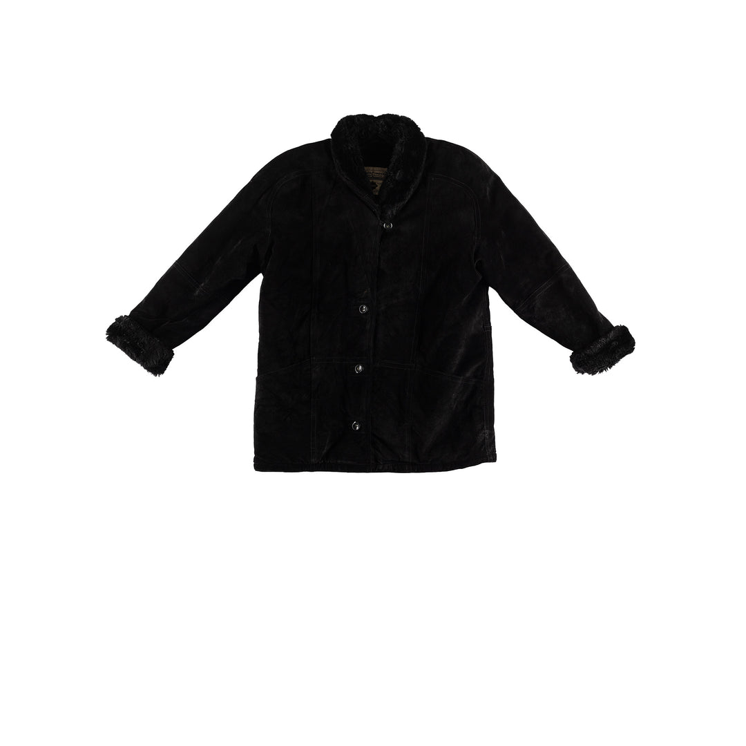 Vintage 80's Women Faux Sheepskin Coat in BlackMN667