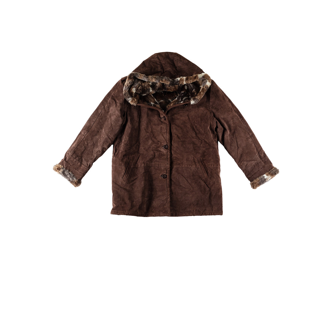 Vintage 90's Women Faux Sheepskin Coat in BrownMN590