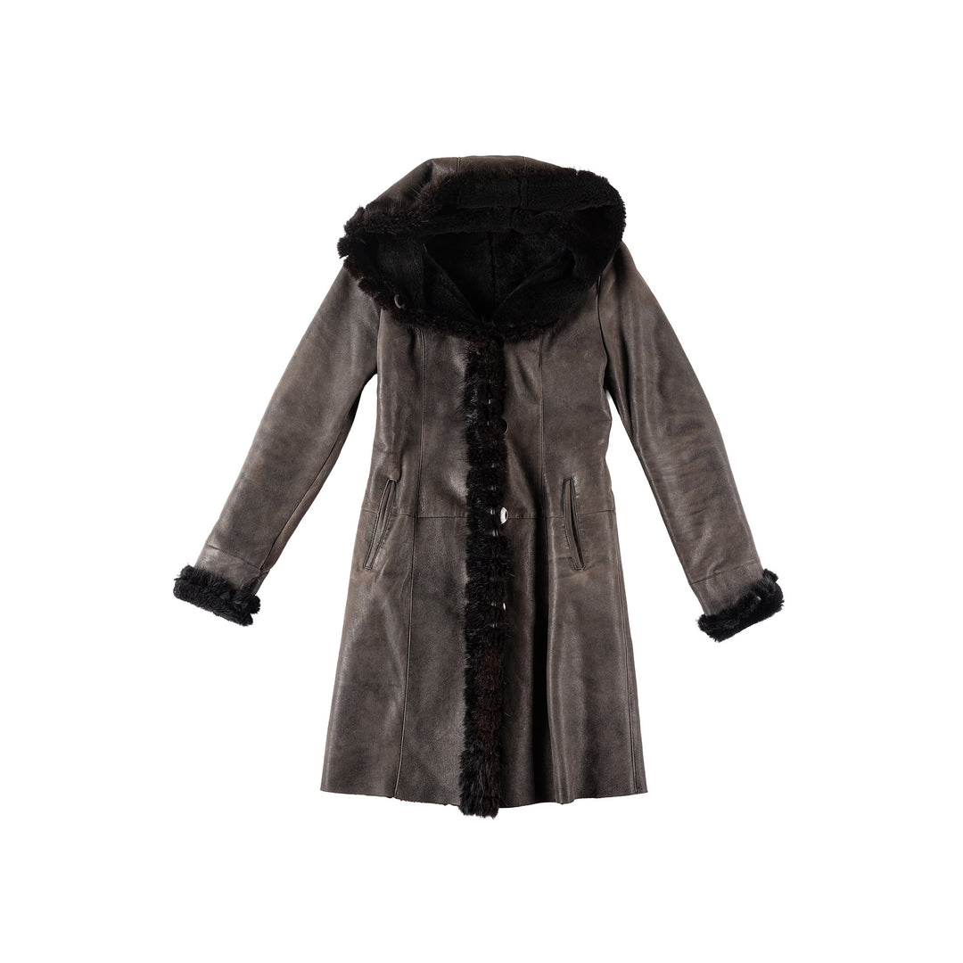 Vintage 70's Women Sheepskin Coat in GrayMN286