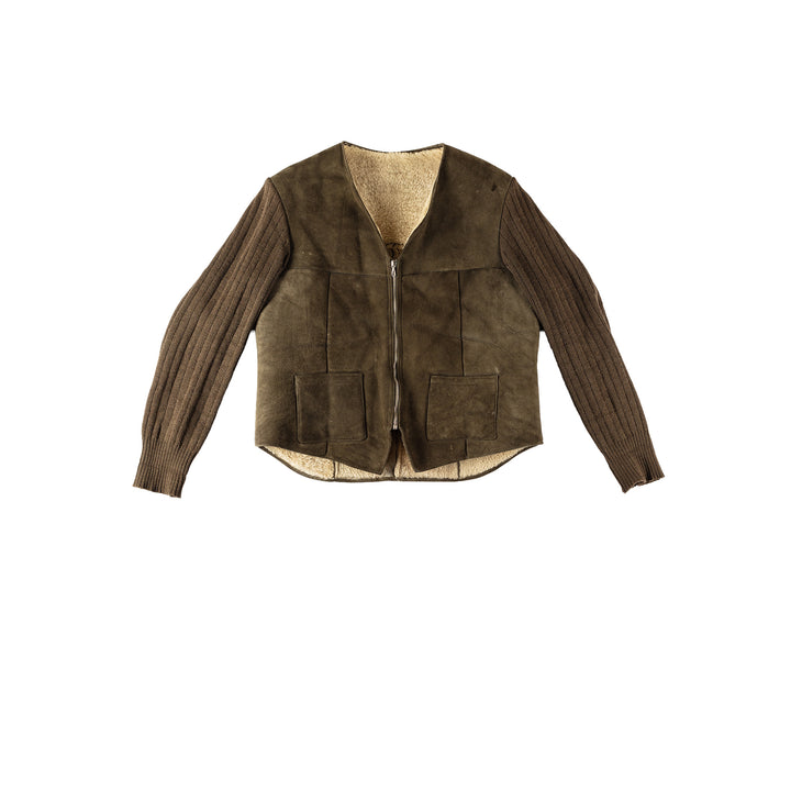 Vintage 80's Women Sheepskin Jacket in KhakiMN518