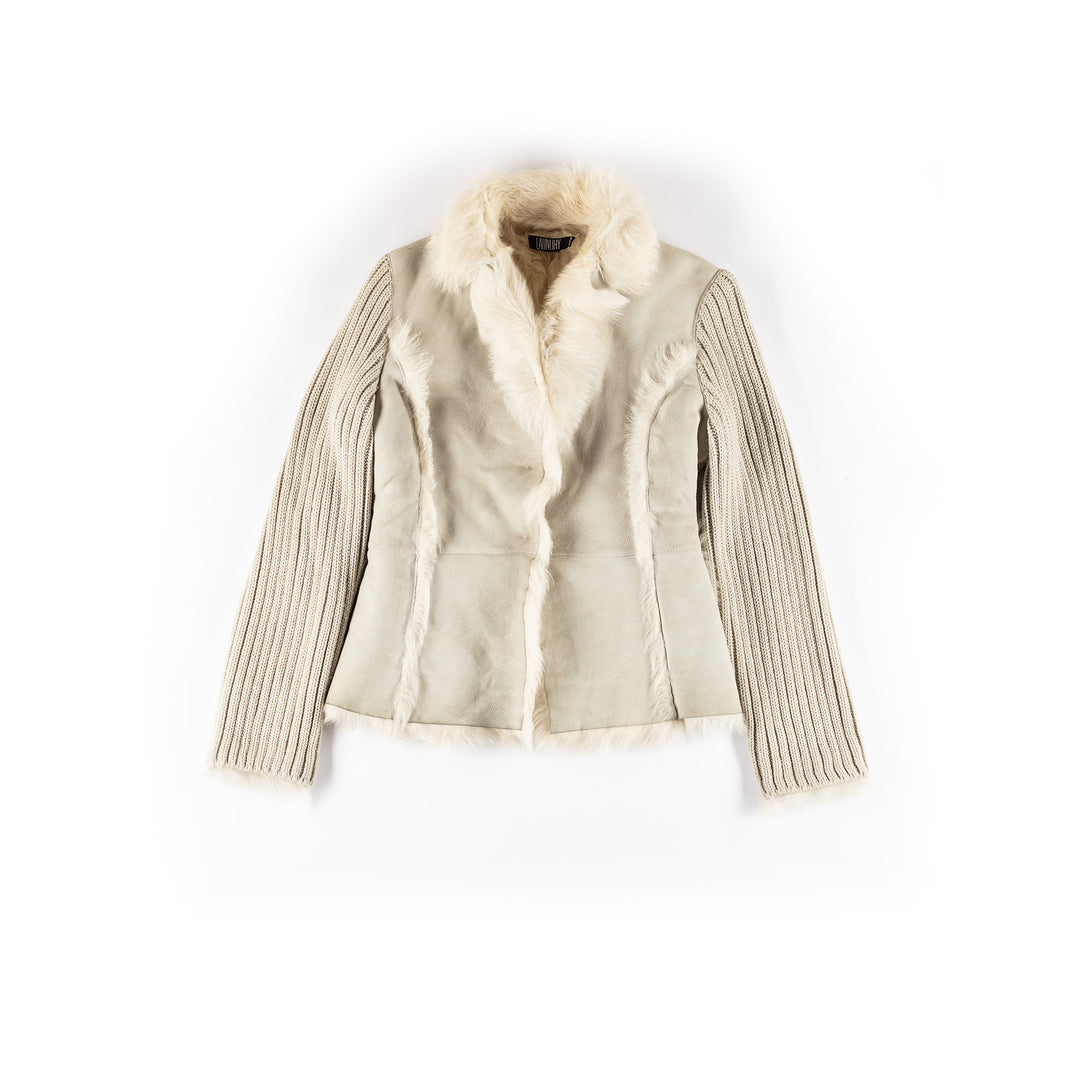 Vintage 80's Women Sheepskin Jacket in BeigeMN382