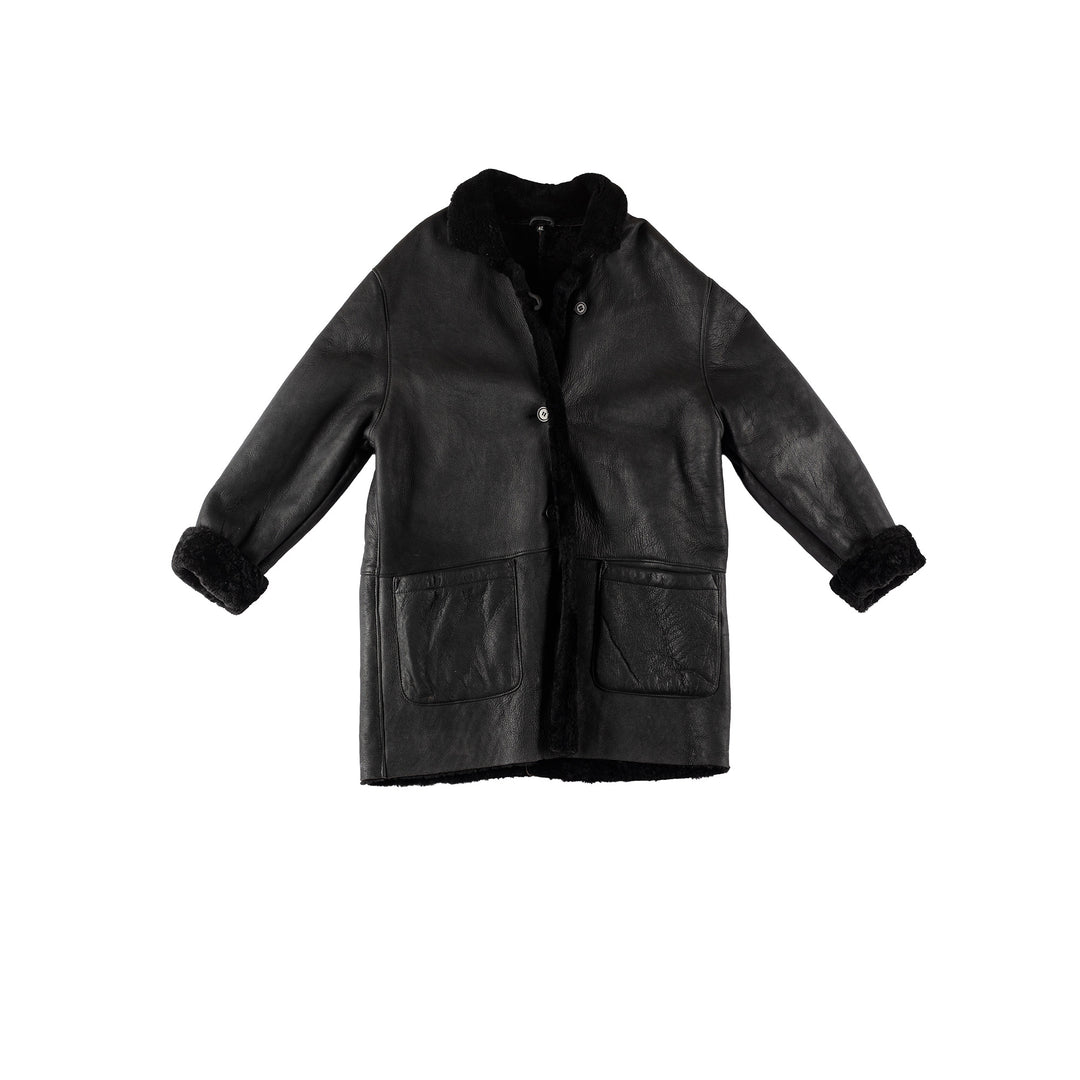 Vintage 80's Women Sheepskin Coat in BlackMN716