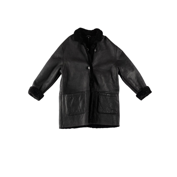 Vintage 80's Women Sheepskin Coat in BlackMN716